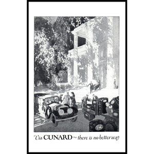 1924 Cunard Cruise Line Ocean Liners Vintage Print Ad Steamer Trunks Wall Art